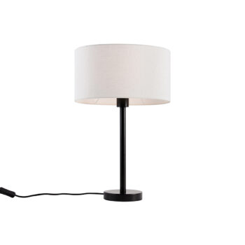 Stolná lampa čierna s oválnym ľanovým tienidlom biela 35cm - Simplo