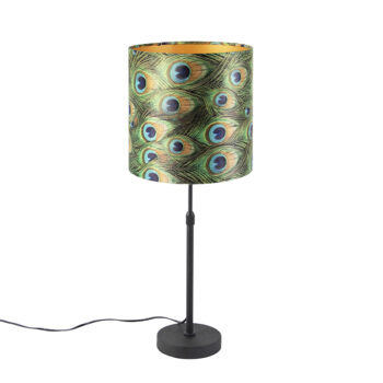 Stolná lampa čierna s tienidlom z zamatu Peacock so zlatom 25 cm - Parte