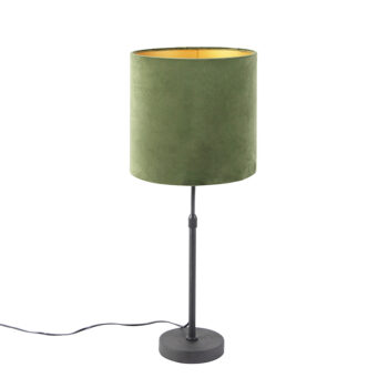 Stolná lampa čierna so zeleným zamatovým tienidlom so zlatom 25 cm - Parte