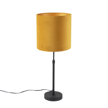 Stolná lampa čierna so žltým zamatovým tienidlom so zlatom 25 cm - Parte