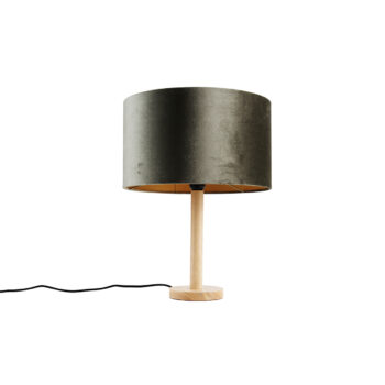 Stolná lampa drevená so zamatovým tienidlom zelená 35cm - Mels