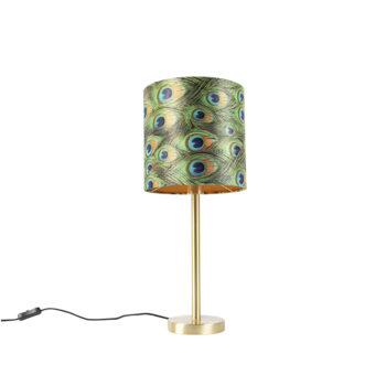 Stolná lampa mosadz s tienidlom páv 25 cm - Simplo