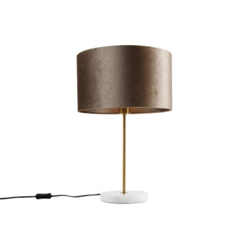 Stolná lampa mosadzná so zamatovým tienidlom taupe 35 cm - Kaso