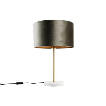 Stolná lampa mosadzná so zamatovým tienidlom zelená 35cm - Kaso