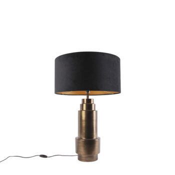 Stolná lampa v štýle Art Deco bronzová so zamatovým tienidlom čierna so zlatom 50 cm - Bruut
