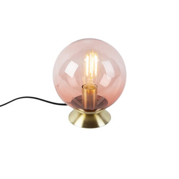 Stolná lampa v štýle Art Deco mosadz s ružovým sklom - Pallon
