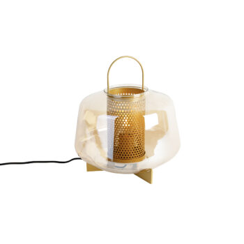 Stolná lampa v štýle Art Deco zlatá s jantárovým sklom 30 cm - Kevin