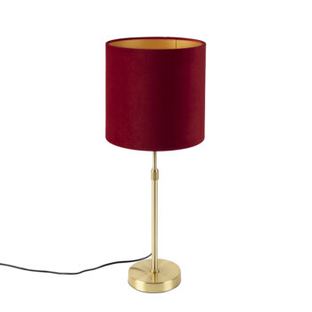 Stolná lampa zlatá/mosadzná s červeným zamatovým tienidlom 25 cm - Parte