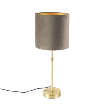 Stolná lampa zlatá/mosadzná s hnedým zamatovým tienidlom 25 cm - Parte