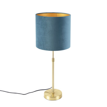 Stolná lampa zlatá/mosadzná s modrým zamatovým tienidlom 25 cm - Parte