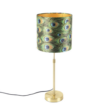 Stolná lampa zlatá/mosadzná s tienidlom z velúru Peacock 25 cm - Parte