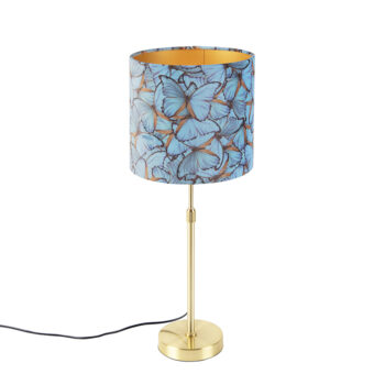 Stolná lampa zlatá/mosadzná s tienidlom z zamatu s motívom motýľov 25 cm - Parte