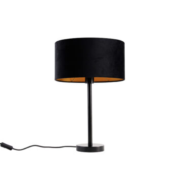 Stolová lampa čierna s oválnym zamatovým tienidlom čiernym 35 cm - Simplo