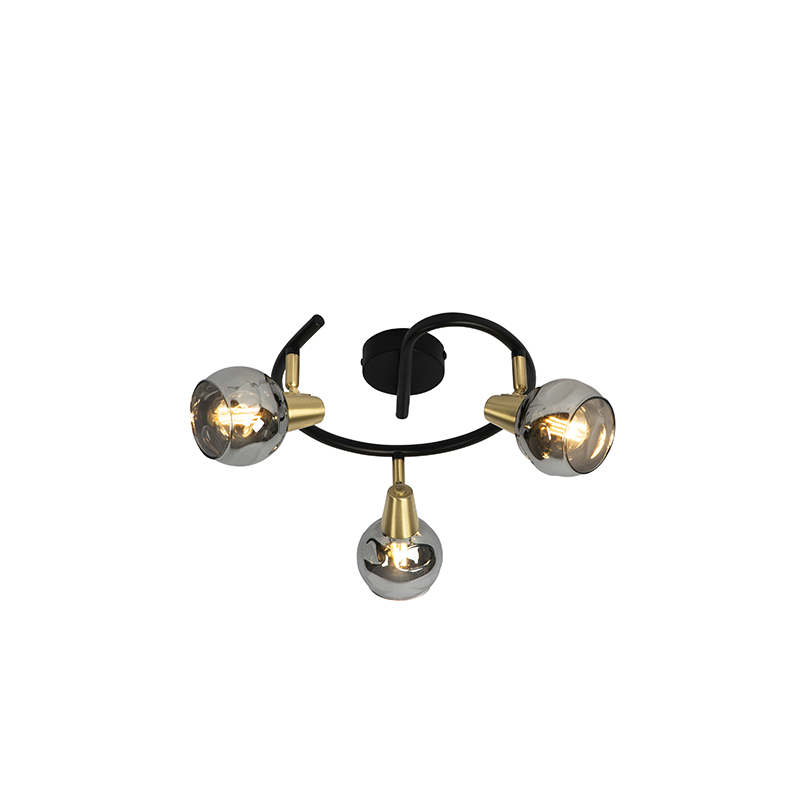 Stropná lampa čierna 44,5 cm s dymovým sklom 3-svetlo - Vidro Stropná lampa čierna 44,5 cm s dymovým sklom 3-svetlo - Vidro