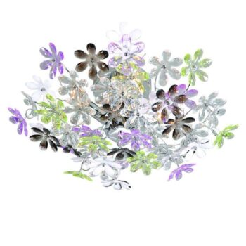 Stropné svietidlo chróm s viacfarebnými plastovými kvetmi 56cm - Fiore