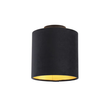 Stropné svietidlo s čiernym a zlatým zamatovým tienidlom 20 cm - Combi Black