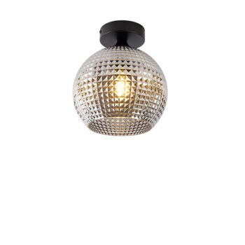 Stropné svietidlo v štýle Art Deco čierne s dymovým sklom - Sphere