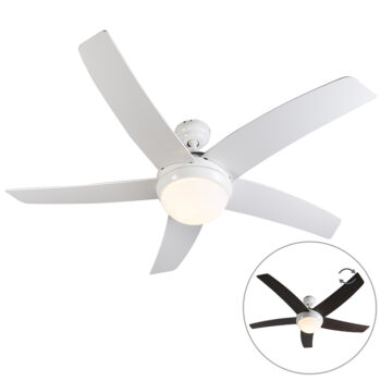Stropný ventilátor biely s drevenou potlačou 132 cm s diaľkovým ovládaním - Cool