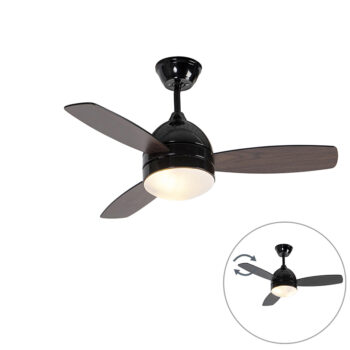Stropný ventilátor čierny s potlačou dreva 96 cm s diaľkovým ovládaním - Rotar