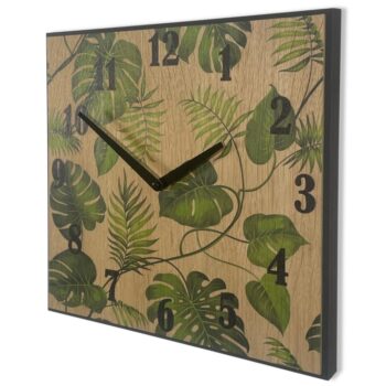 Štvorcové drevené hodiny 30 cm - monstera