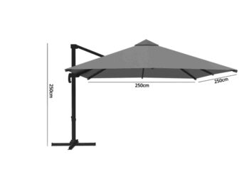 Štýlový sivý slnečník MINI ROMA 2,5 × 2,5 m