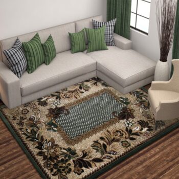Štýlový vintage koberec so zeleným okrajom Šírka: 150 cm | Dĺžka: 300 cm