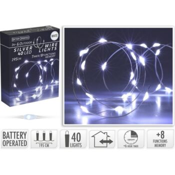 Svetelný drôt s časovačom Silver lights 40 LED, studená biela, 195 cm