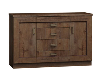 Kombinovaná komoda TADEAS je vhodná do tradičných aj moderných interiérov.Rozmery v/š/h 90 x 140 x 44 cm. Farba: dub Lefkas.Je vyrobené z kvalitných LTD dosiek o hrúbke 16 mm a 32 mm. Je dvojdverová. Disponuje tiež štyrmi zásuvkami.Patrí do štýlového sektorového nábytku TADEAS, ktorý je v rustikálnom štýle. Vďaka viacerým prvkom si vytvoríte obývačku, jedáleň či spálňu podľa vašich predstáv.Dodávame v demontovanom stave.