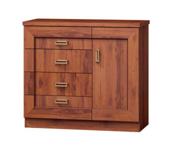 Kvalitná kombinovaná komoda je vhodná do tradičných aj moderných obývačiek.Rozmery v/š/h 90 x 100 x 44 cm. Komoda je vyrobená z kvalitných LTD dosiek o hrúbke 16, 32 mm. Jednoducho sa udržiava. Je jednodverová, disponuje 4 zásuvkami. Farba: storočný dub.Patrí do štýlového sektorového nábytku TADEAS, ktorý je v rustikálnom štýle. Vďaka viacerým prvkom si vytvoríte obývačku, jedáleň či spálňu podľa vašich predstáv.Dodávame v demontovanom stave.