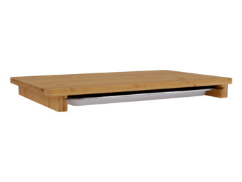 Drevená doska na krájanie so zásuvkou Tarek Typ 1 - prírodná / strieborná; Rozmery (ŠxHxV): 42x27,5x4 cm; Materiál: bambus / nehrdzavejúca oceľ.