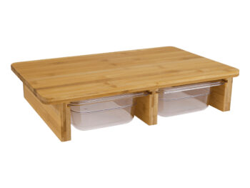 Drevená doska na krájanie so zásuvkou Tarek Typ 2 - prírodná / priehľadná; Rozmery (ŠxHxV): 41x26,5x8,2 cm; Materiál: bambus / akryl.