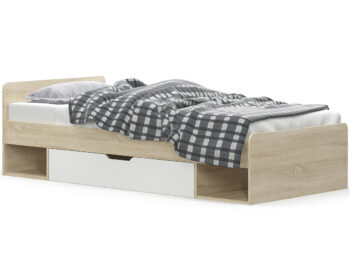 Užívajte si pokojný spánok a ničím nerušené sny s jednolôžkovou posteľou s roštom TAVIR 90 90x200 cm. Posteľ Vám okrem pohodlného lôžka s plochou na spanie s rozmerom 90x200 cm ponúka aj praktický úložný priestor, napríklad na odloženie posteľnej bielizne. Dokonalá kombinácia farieb dub sonoma…