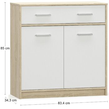 Dovoľte jednoduchosti a elegancii dvojdverovej komody so zásuvkou TAVIR CH-1DRW2D vyniknúť a zútulniť Váš domov. Dokonalá súhra farieb navodí to správne teplo domova. Kombinácia farebného prevedenia dub sonoma / biela, je veľmi obľúbené a často vyhľadávané. Komoda pozostáva z jednej zásuvky, ktorá…