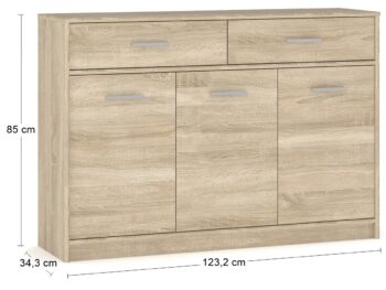 Dovoľte jednoduchosti a elegancii trojdverovej komody so zásuvkami TAVIR CH-2DRWS3D vyniknúť a zútulniť Váš domov. Dokonalé farebné prevedenie navodí to správne teplo domova. Prevedenie dub sonoma je veľmi obľúbené a často vyhľadávané. Komoda pozostáva z dvoch zásuviek, ktoré poskytnú úložný…