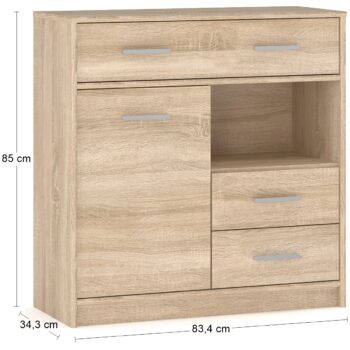 Dovoľte jednoduchosti a elegancii jednodverovej komody so zásuvkami TAVIR CH-3DRWS1D vyniknúť a zútulniť Váš domov. Dokonalé farebné prevedenie navodí to správne teplo domova. Prevedenie dub sonoma je veľmi obľúbené a často vyhľadávané. Komoda pozostáva z troch zásuviek, ktoré Vám poskytnú…