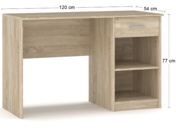 Písací stôl TAVIR D-1DRW zútulní Váš domov svojou jednoduchosťou a eleganciou. Stôl Vám okrem priestrannej pracovnej dosky ponúkne aj praktickú zásuvku a otvorenú skrinku predelenú policou. Dokonalé farebné prevedenie navodí to správne teplo domova. Prevedenie dub sonoma je veľmi obľúbené a často…