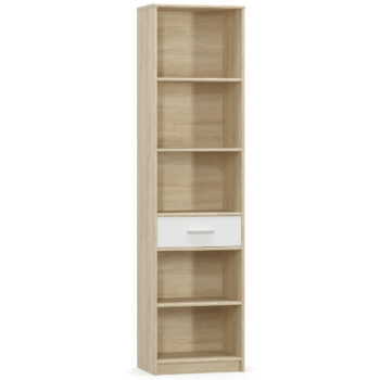 Jednoduchosť a elegancia regálu TAVIR PB-1DRW vynikne a zútulní Váš domov. Dokonalá súhra farieb navodí to správne teplo domova. Kombinácia farebného prevedenia dub sonoma / biela, je veľmi obľúbené a často vyhľadávané. Regál ponúka otvorený úložný priestor s troma policami a bonusom je praktická…