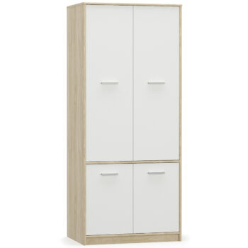 Elegancia a jednoduchosť štvordverovej šatníkovej skrine TAVIR W-4D v sebe ukrýva množstvo úložného priestoru. Skriňa je štvordverová, pričom za vrchnými dvierkami sa ukrýva vešiaková tyč a za dvierkami v spodnej časti sa nachádza úložný priestor predelený policou. Dokonalá súhra farieb navodí to…