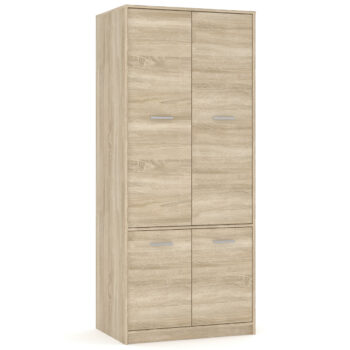 Elegancia a jednoduchosť štvordverovej šatníkovej skrine TAVIR W-4D v sebe ukrýva množstvo úložného priestoru. Skriňa je štvordverová, pričom za vrchnými dvierkami sa ukrýva vešiaková tyč a za dvierkami v spodnej časti sa nachádza úložný priestor predelený policou. Dokonalé farebné prevedenie…