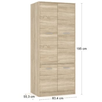 Elegancia a jednoduchosť štvordverovej šatníkovej skrine TAVIR W-4D v sebe ukrýva množstvo úložného priestoru. Skriňa je štvordverová, pričom za vrchnými dvierkami sa ukrýva vešiaková tyč a za dvierkami v spodnej časti sa nachádza úložný priestor predelený policou. Dokonalé farebné prevedenie…
