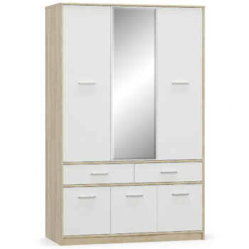 Elegancia a jednoduchosť šesťdverovej šatníkovej skrine so zásuvkami TAVIR W-6D2DRWS v sebe ukrýva množstvo úložného priestoru. Skriňa je šesťdverová, pričom za vrchnými dvierkami sa ukrýva vešiaková tyč a za dvierkami v spodnej časti sa nachádza úložný priestor predelený policou. Dokonalá súhra…