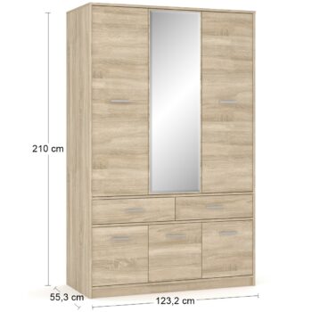 Elegancia a jednoduchosť šesťdverovej šatníkovej skrine so zásuvkami TAVIR W-6D2DRWS v sebe ukrýva množstvo úložného priestoru. Skriňa je šesťdverová, pričom za vrchnými dvierkami sa ukrýva vešiaková tyč a za dvierkami v spodnej časti sa nachádza úložný priestor predelený policou. Dokonalé farebné…