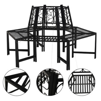 KONDELA Tolisa záhradná lavička okolo stromu čierna – Obrázok 2