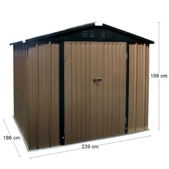 Konštrukcia a steny plechového záhradného domčeka Toolster 186x239x188 cm sú vyrobené z kvalitnej, pozinkovanej ocele v hrúbke 0,26 – 0,6 mm vo farbe hnedá / čierna, ktorá je odolná voči korózii a zabezpečuje pevnosť a odolnosť celého domčeka. Výhodou domčeka sú praktické, posuvné dvere, ktoré…
