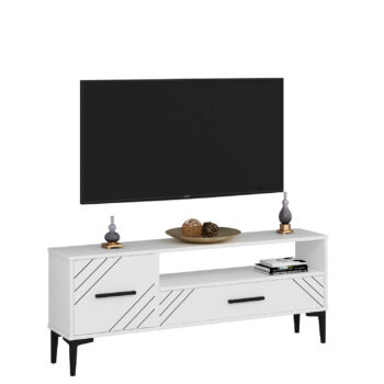 TV stolík TOPAS - elegantný a praktický doplnok pre vašu obývaciu izbuTV stolík TOPAS je ideálnou voľbou pre tých, ktorí hľadajú moderné a funkčné riešenie do svojej obývačky. Jeho kompaktný dizajn ponúka dostatok úložného priestoru bez toho, aby zaberal príliš miesta.Vyrobený z kvalitného LTD materiálu s hrúbkou 18 mm, TV stolík TOPAS je zárukou pevnosti a dlhej životnosti. Stolík je vybavený skrinkou s jednými dvierkami a jednou zásuvkou, čo zaisťuje dostatočný priestor na uloženie vašich multimediálnych zariadení a ďalších potrebností. Plastové úchytky umožňujú ľahké otváranie a zatváranie, zatiaľ čo jeho minimalistický dizajn sa hodí do každého moderného interiéru.Hlavné vlastnosti produktu:Typ tovaru: TV stolíkVhodné do miestnosti: obývacia izbaMateriál: LTDRozmery: 48.2 x 120 x 29.6 cmFarba: bielaVybavenie: skrinka a 1 zásuvkaPočet dvierok: 1Úchytky: plastDodatočné informácie: Dodávame v demonte, plastové nožičkyTV stolík TOPAS je dodávaný v demontovanom stave, čo uľahčuje jeho prepravu a montáž. Plastové nožičky zaisťujú stabilitu a chránia vašu podlahu pred poškriabaním.