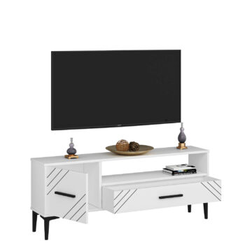 TV stolík TOPAS - elegantný a praktický doplnok pre vašu obývaciu izbuTV stolík TOPAS je ideálnou voľbou pre tých, ktorí hľadajú moderné a funkčné riešenie do svojej obývačky. Jeho kompaktný dizajn ponúka dostatok úložného priestoru bez toho, aby zaberal príliš miesta.Vyrobený z kvalitného LTD materiálu s hrúbkou 18 mm, TV stolík TOPAS je zárukou pevnosti a dlhej životnosti. Stolík je vybavený skrinkou s jednými dvierkami a jednou zásuvkou, čo zaisťuje dostatočný priestor na uloženie vašich multimediálnych zariadení a ďalších potrebností. Plastové úchytky umožňujú ľahké otváranie a zatváranie, zatiaľ čo jeho minimalistický dizajn sa hodí do každého moderného interiéru.Hlavné vlastnosti produktu:Typ tovaru: TV stolíkVhodné do miestnosti: obývacia izbaMateriál: LTDRozmery: 48.2 x 120 x 29.6 cmFarba: bielaVybavenie: skrinka a 1 zásuvkaPočet dvierok: 1Úchytky: plastDodatočné informácie: Dodávame v demonte, plastové nožičkyTV stolík TOPAS je dodávaný v demontovanom stave, čo uľahčuje jeho prepravu a montáž. Plastové nožičky zaisťujú stabilitu a chránia vašu podlahu pred poškriabaním.