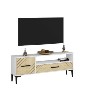 TV stolík TOPAS - elegantný a praktický doplnok pre vašu obývaciu izbuTV stolík TOPAS je ideálnou voľbou pre tých, ktorí hľadajú moderné a funkčné riešenie do svojej obývačky. Jeho kompaktný dizajn ponúka dostatok úložného priestoru bez toho, aby zaberal príliš miesta.Vyrobený z kvalitného LTD materiálu s hrúbkou 18 mm, TV stolík TOPAS je zárukou pevnosti a dlhej životnosti. Stolík je vybavený skrinkou s jednými dvierkami a jednou zásuvkou, čo zaisťuje dostatočný priestor na uloženie vašich multimediálnych zariadení a ďalších potrebností. Plastové úchytky umožňujú ľahké otváranie a zatváranie, zatiaľ čo jeho minimalistický dizajn sa hodí do každého moderného interiéru.Hlavné vlastnosti produktu:Typ tovaru: TV stolíkVhodné do miestnosti: obývacia izbaMateriál: LTDRozmery: 48.2 x 120 x 29.6 cmFarba: biela + dubVybavenie: skrinka a 1 zásuvkaPočet dvierok: 1Úchytky: plastDodatočné informácie: Dodávame v demonte, plastové nožičkyTV stolík TOPAS je dodávaný v demontovanom stave, čo uľahčuje jeho prepravu a montáž. Plastové nožičky zaisťujú stabilitu a chránia vašu podlahu pred poškriabaním.