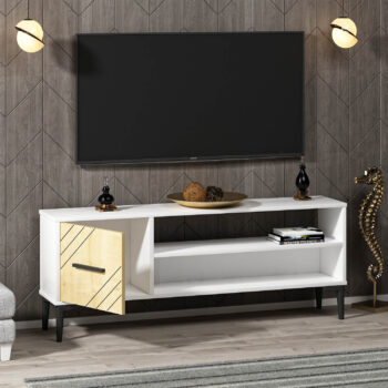 TV stolík TOPAS - elegantný a praktický doplnok pre vašu obývaciu izbuTV stolík TOPAS je ideálnou voľbou pre tých, ktorí hľadajú moderné a funkčné riešenie do svojej obývačky. Jeho kompaktný dizajn ponúka dostatok úložného priestoru bez toho, aby zaberal príliš miesta.Vyrobený z kvalitného LTD materiálu s hrúbkou 18 mm, TV stolík TOPAS je zárukou pevnosti a dlhej životnosti. Stolík je vybavený skrinkou s jednými dvierkami a jednou zásuvkou, čo zaisťuje dostatočný priestor na uloženie vašich multimediálnych zariadení a ďalších potrebností. Plastové úchytky umožňujú ľahké otváranie a zatváranie, zatiaľ čo jeho minimalistický dizajn sa hodí do každého moderného interiéru.Hlavné vlastnosti produktu:Typ tovaru: TV stolíkVhodné do miestnosti: obývacia izbaMateriál: LTDRozmery: 48.2 x 120 x 29.6 cmFarba: biela + dubVybavenie: skrinka a 1 zásuvkaPočet dvierok: 1Úchytky: plastDodatočné informácie: Dodávame v demonte, plastové nožičkyTV stolík TOPAS je dodávaný v demontovanom stave, čo uľahčuje jeho prepravu a montáž. Plastové nožičky zaisťujú stabilitu a chránia vašu podlahu pred poškriabaním.