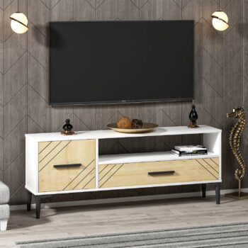 TV stolík TOPAS - elegantný a praktický doplnok pre vašu obývaciu izbuTV stolík TOPAS je ideálnou voľbou pre tých, ktorí hľadajú moderné a funkčné riešenie do svojej obývačky. Jeho kompaktný dizajn ponúka dostatok úložného priestoru bez toho, aby zaberal príliš miesta.Vyrobený z kvalitného LTD materiálu s hrúbkou 18 mm, TV stolík TOPAS je zárukou pevnosti a dlhej životnosti. Stolík je vybavený skrinkou s jednými dvierkami a jednou zásuvkou, čo zaisťuje dostatočný priestor na uloženie vašich multimediálnych zariadení a ďalších potrebností. Plastové úchytky umožňujú ľahké otváranie a zatváranie, zatiaľ čo jeho minimalistický dizajn sa hodí do každého moderného interiéru.Hlavné vlastnosti produktu:Typ tovaru: TV stolíkVhodné do miestnosti: obývacia izbaMateriál: LTDRozmery: 48.2 x 120 x 29.6 cmFarba: biela + dubVybavenie: skrinka a 1 zásuvkaPočet dvierok: 1Úchytky: plastDodatočné informácie: Dodávame v demonte, plastové nožičkyTV stolík TOPAS je dodávaný v demontovanom stave, čo uľahčuje jeho prepravu a montáž. Plastové nožičky zaisťujú stabilitu a chránia vašu podlahu pred poškriabaním.