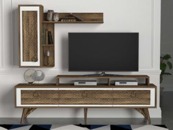 Predstavujeme TORO, obývaciu stenu, ktorá prináša do vašej obývačky eleganciu a moderný dizajn s orientálnym nádychom. Táto štýlová zostava v kombinácii bielej a orechovej farby je navrhnutá tak, aby poskytovala praktické a estetické riešenie pre vaše multimediálne zariadenia a ďalšie potreby.Detailné špecifikácieTyp tovaru: Obývacia stenaMateriál: Kvalitná LTD s hrúbkou materiálu 18 mm, zaisťujúca odolnosť a dlhú životnosť.Rozmery:TV stolík: 180 x 30 x 62.5 cmNástenná polica: 110 x 20 x 84 cmFarba: Elegantná kombinácia bielej a orechovej, ktorá dodáva priestoru moderný a príjemný vzhľad.Vybavenie: Regálka poskytujúca dostatok úložného priestoru pre elektroniku, knihy alebo dekorácie.Štýl: Orientálny, ktorý prináša do vášho interiéru exotický a upokojujúci prvok.Dodatočné informácie: Produkt je dodávaný v demontovanom stave, čo uľahčuje transport a montáž.Obývacia stena TORO je ideálnou voľbou pre tých, ktorí hľadajú moderný a funkčný nábytok s elegantným a originálnym vzhľadom. Jej kombinácia bielej a orechovej farby a orientálny štýl prinášajú do vášho domova sviežosť a moderný štýl, zatiaľ čo poskytujú dostatok úložného priestoru pre všetky vaše potreby.